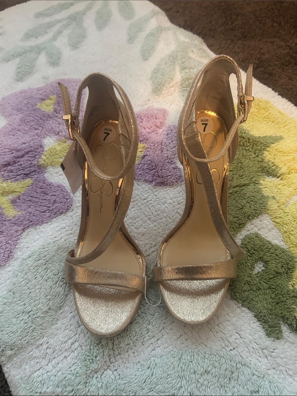 Jessica Simpson Rayli Metallic Gold T-Strap Stiletto Heels